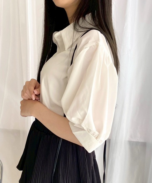 merrylatte（メリーラテ）の「シンプルパフスリーブ半袖ブラウス（シャツ/ブラウス・レディース・ホワイト・MEDIUM）」の7枚目の写真