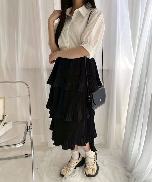 merrylatte（メリーラテ）の「シンプルパフスリーブ半袖ブラウス（シャツ/ブラウス・レディース・ホワイト・MEDIUM）」の11枚目の写真