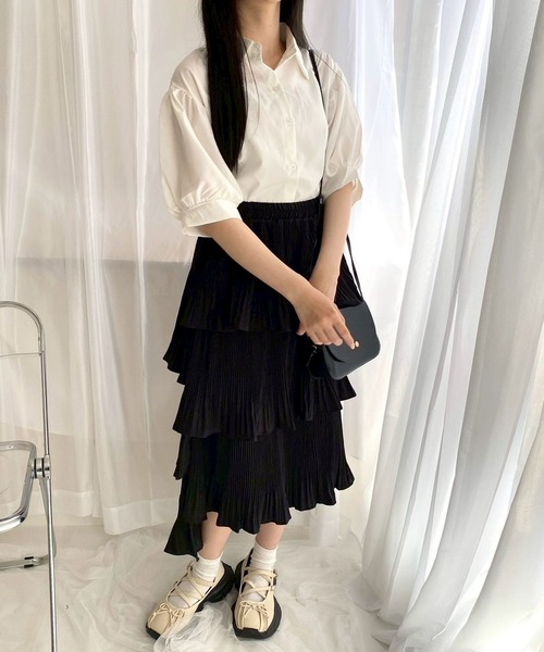 merrylatte（メリーラテ）の「シンプルパフスリーブ半袖ブラウス（シャツ/ブラウス・レディース・ホワイト・MEDIUM）」の12枚目の写真