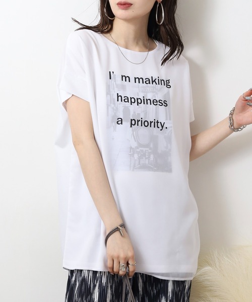 BRODIAEA(ブローディア)の「BRODIAEA オーガンジー重ねプリント半袖カットソー(Tシャツ/カットソー・レディース・ブルーグリーン/オフホワイト/ピンク/ブラック/グレイッシュベージュ・40)」の2枚目の写真