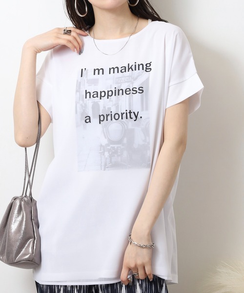 BRODIAEA(ブローディア)の「BRODIAEA オーガンジー重ねプリント半袖カットソー(Tシャツ/カットソー・レディース・ブルーグリーン/オフホワイト/ピンク/ブラック/グレイッシュベージュ・40)」の6枚目の写真