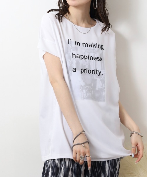 BRODIAEA(ブローディア)の「BRODIAEA オーガンジー重ねプリント半袖カットソー(Tシャツ/カットソー・レディース・ブルーグリーン/オフホワイト/ピンク/ブラック/グレイッシュベージュ・40)」の7枚目の写真