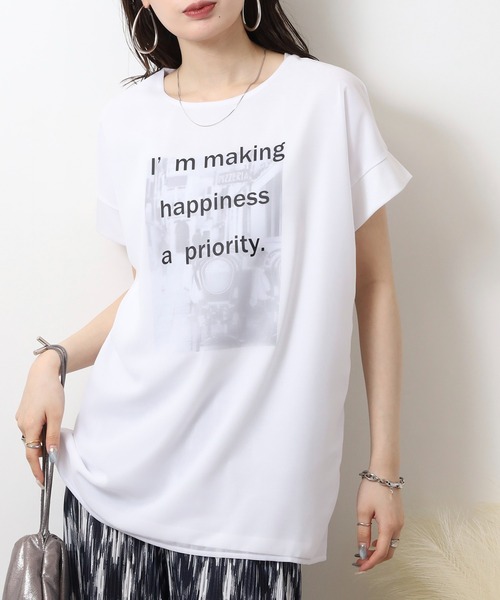 BRODIAEA(ブローディア)の「BRODIAEA オーガンジー重ねプリント半袖カットソー(Tシャツ/カットソー・レディース・ブルーグリーン/オフホワイト/ピンク/ブラック/グレイッシュベージュ・40)」の8枚目の写真