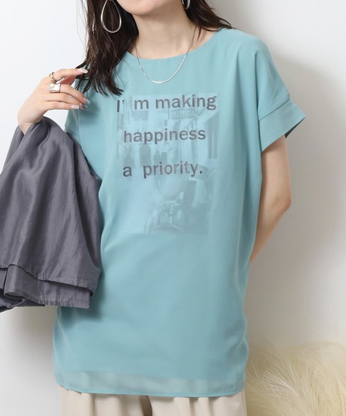 BRODIAEA(ブローディア)の「BRODIAEA オーガンジー重ねプリント半袖カットソー(Tシャツ/カットソー・レディース・ブルーグリーン/オフホワイト/ピンク/ブラック/グレイッシュベージュ・40)」の18枚目の写真
