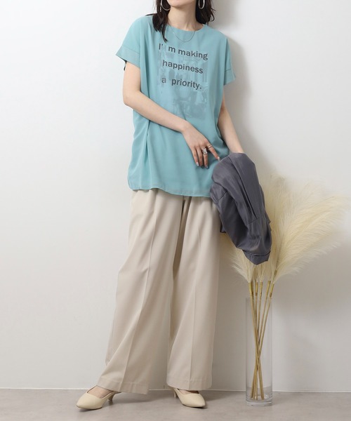 BRODIAEA(ブローディア)の「BRODIAEA オーガンジー重ねプリント半袖カットソー(Tシャツ/カットソー・レディース・ブルーグリーン/オフホワイト/ピンク/ブラック/グレイッシュベージュ・40)」の21枚目の写真