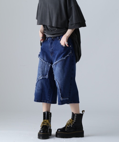 SIS(エスアイエス)の「SIS/エスアイエス/クロスデニムショーツ(その他パンツ・レディース・ブルー/ブラック・LARGE/MEDIUM)」の1枚目の写真