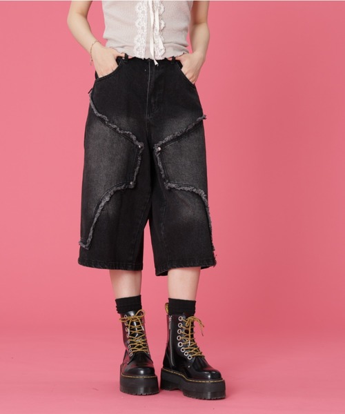 SIS(エスアイエス)の「SIS/エスアイエス/クロスデニムショーツ(その他パンツ・レディース・ブルー/ブラック・LARGE/MEDIUM)」の3枚目の写真