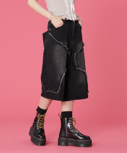 SIS(エスアイエス)の「SIS/エスアイエス/クロスデニムショーツ(その他パンツ・レディース・ブルー/ブラック・LARGE/MEDIUM)」の4枚目の写真