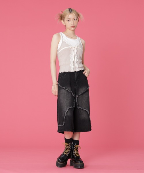 SIS(エスアイエス)の「SIS/エスアイエス/クロスデニムショーツ(その他パンツ・レディース・ブルー/ブラック・LARGE/MEDIUM)」の9枚目の写真