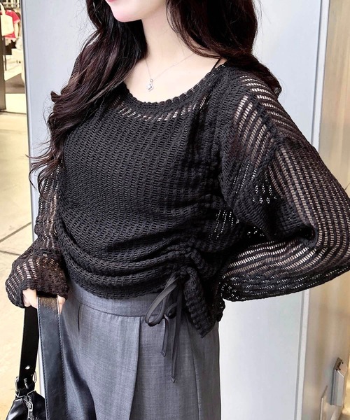 INGNI（イング）の「メッシュドロストトップス（Tシャツ/カットソー・レディース・アイボリー/ブラック/ベージュ・M）」の3枚目の写真