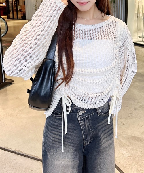 INGNI（イング）の「メッシュドロストトップス（Tシャツ/カットソー・レディース・アイボリー/ブラック/ベージュ・M）」の5枚目の写真