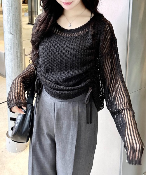 INGNI（イング）の「メッシュドロストトップス（Tシャツ/カットソー・レディース・アイボリー/ブラック/ベージュ・M）」の13枚目の写真