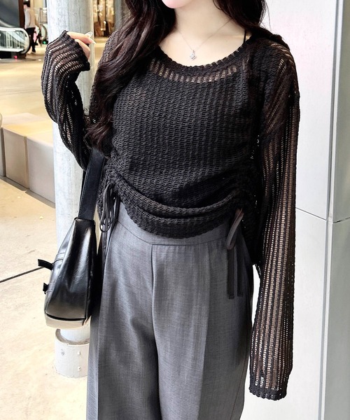 INGNI（イング）の「メッシュドロストトップス（Tシャツ/カットソー・レディース・アイボリー/ブラック/ベージュ・M）」の14枚目の写真