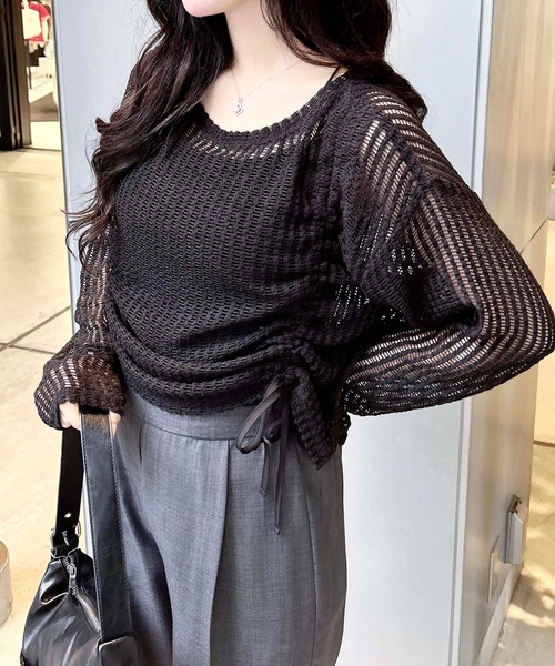 INGNI（イング）の「メッシュドロストトップス（Tシャツ/カットソー・レディース・アイボリー/ブラック/ベージュ・M）」の15枚目の写真