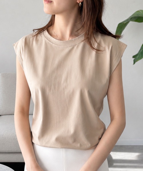 Amulet（アミュレット）の「【人気アイテム◎】二の腕が気にならない◎フレンチスリーブカットソー（Tシャツ/カットソー・レディース・ブラウン/ブラック/ホワイト/ベージュ/ネイビー/イエロー・M/L/XL）」の4枚目の写真