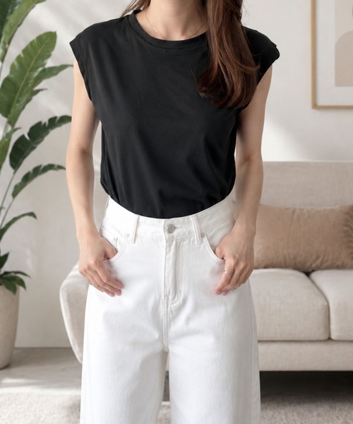 Amulet（アミュレット）の「【人気アイテム◎】二の腕が気にならない◎フレンチスリーブカットソー（Tシャツ/カットソー・レディース・ブラウン/ブラック/ホワイト/ベージュ/ネイビー/イエロー・M/L/XL）」の22枚目の写真