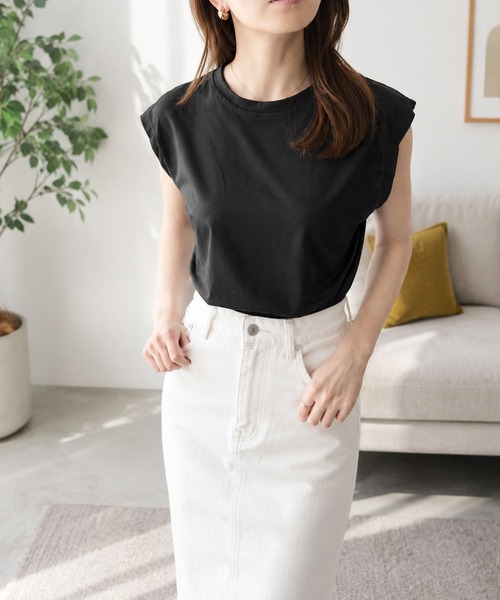 Amulet（アミュレット）の「【人気アイテム◎】二の腕が気にならない◎フレンチスリーブカットソー（Tシャツ/カットソー・レディース・ブラウン/ブラック/ホワイト/ベージュ/ネイビー/イエロー・M/L/XL）」の20枚目の写真