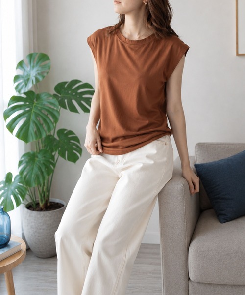 Amulet（アミュレット）の「【人気アイテム◎】二の腕が気にならない◎フレンチスリーブカットソー（Tシャツ/カットソー・レディース・ブラウン/ブラック/ホワイト/ベージュ/ネイビー/イエロー・M/L/XL）」の18枚目の写真