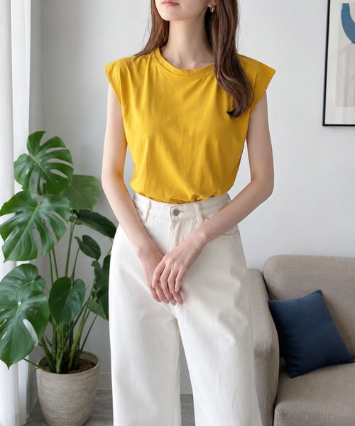 Amulet（アミュレット）の「【人気アイテム◎】二の腕が気にならない◎フレンチスリーブカットソー（Tシャツ/カットソー・レディース・ブラウン/ブラック/ホワイト/ベージュ/ネイビー/イエロー・M/L/XL）」の11枚目の写真