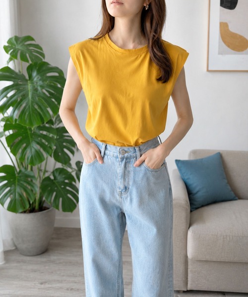 Amulet（アミュレット）の「【人気アイテム◎】二の腕が気にならない◎フレンチスリーブカットソー（Tシャツ/カットソー・レディース・ブラウン/ブラック/ホワイト/ベージュ/ネイビー/イエロー・M/L/XL）」の9枚目の写真