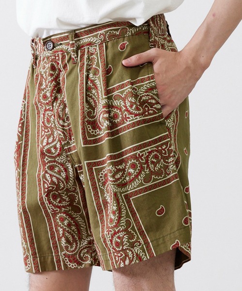 CAL O LINE(キャルオーライン)の「CAL O LINE/キャルオーライン BANDANA 2 TUCK SHORTS (7inc) ショーツ(その他パンツ・メンズ・オリーブ系・M)」の2枚目の写真
