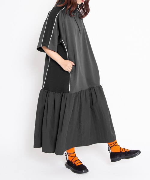 PUNYUS(プニュズ)の「配色切り替えジャージワンピース(ワンピース・レディース・グレー/ブルー・1/2/3/4)」の4枚目の写真