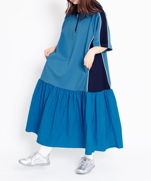 PUNYUS(プニュズ)の「配色切り替えジャージワンピース(ワンピース・レディース・グレー/ブルー・1/2/3/4)」の7枚目の写真