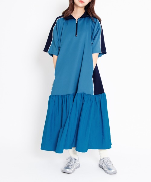 PUNYUS(プニュズ)の「配色切り替えジャージワンピース(ワンピース・レディース・グレー/ブルー・1/2/3/4)」の6枚目の写真