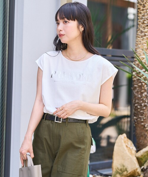 FREAK'S STORE（フリークスストア）の「ノースリーブ ロゴTシャツ/フレンチスリーブ 箔プリントTシャツ（Tシャツ/カットソー・レディース・オフホワイト/ブラック/ブラウン・ﾌﾘ-）」の7枚目の写真