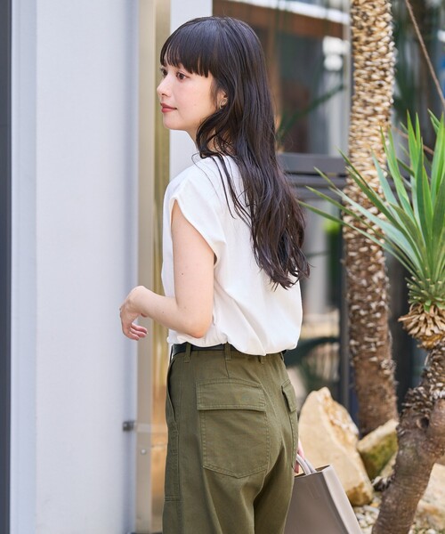 FREAK'S STORE（フリークスストア）の「ノースリーブ ロゴTシャツ/フレンチスリーブ 箔プリントTシャツ（Tシャツ/カットソー・レディース・オフホワイト/ブラック/ブラウン・ﾌﾘ-）」の8枚目の写真