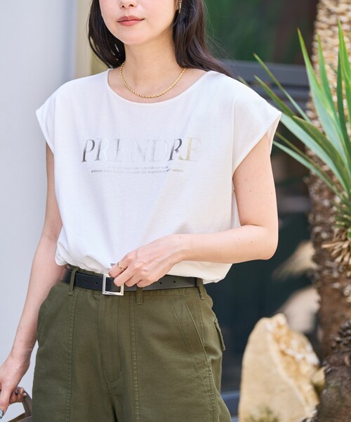 FREAK'S STORE（フリークスストア）の「ノースリーブ ロゴTシャツ/フレンチスリーブ 箔プリントTシャツ（Tシャツ/カットソー・レディース・オフホワイト/ブラック/ブラウン・ﾌﾘ-）」の10枚目の写真