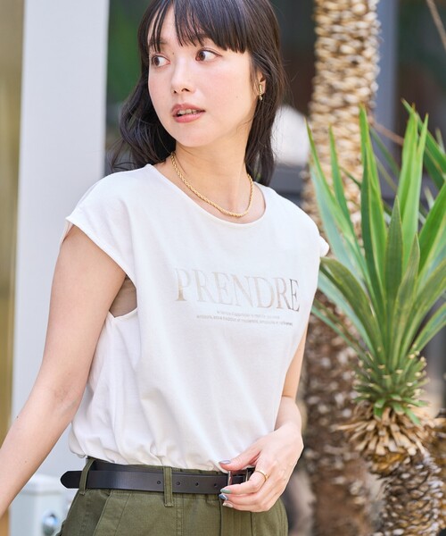 FREAK'S STORE（フリークスストア）の「ノースリーブ ロゴTシャツ/フレンチスリーブ 箔プリントTシャツ（Tシャツ/カットソー・レディース・オフホワイト/ブラック/ブラウン・ﾌﾘ-）」の11枚目の写真