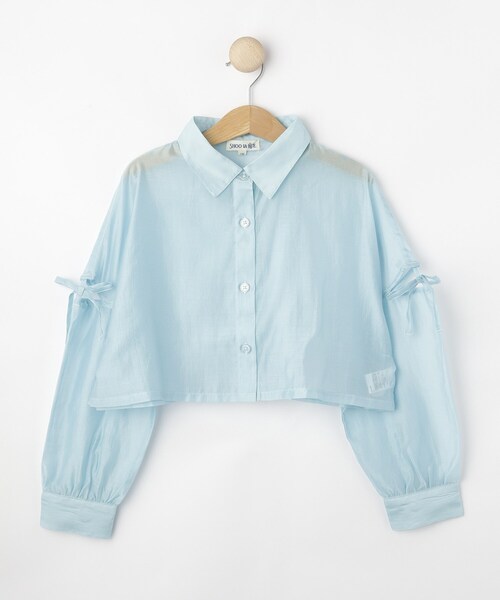 SHOO・LA・RUE（シューラルー）の「【130-150cm】程よい肌見せが叶う クロップドシアーシャツ（シャツ/ブラウス・キッズ・サックスブルー/パープル・13/14/15 ）」の2枚目の写真