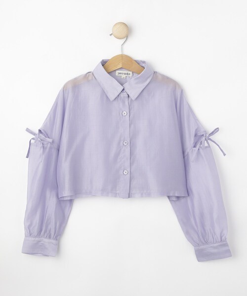 SHOO・LA・RUE（シューラルー）の「【130-150cm】程よい肌見せが叶う クロップドシアーシャツ（シャツ/ブラウス・キッズ・サックスブルー/パープル・13/14/15 ）」の3枚目の写真