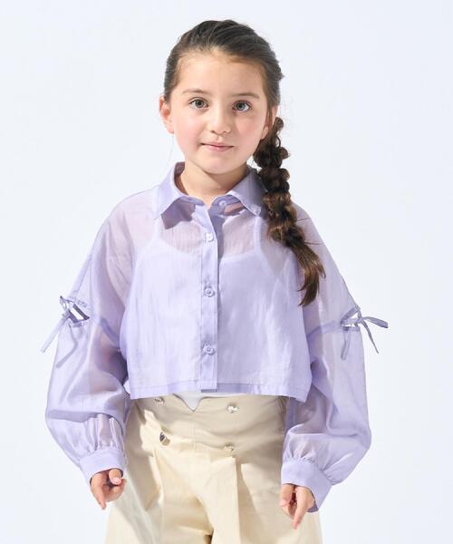 SHOO・LA・RUE（シューラルー）の「【130-150cm】程よい肌見せが叶う クロップドシアーシャツ（シャツ/ブラウス・キッズ・サックスブルー/パープル・13/14/15 ）」の11枚目の写真