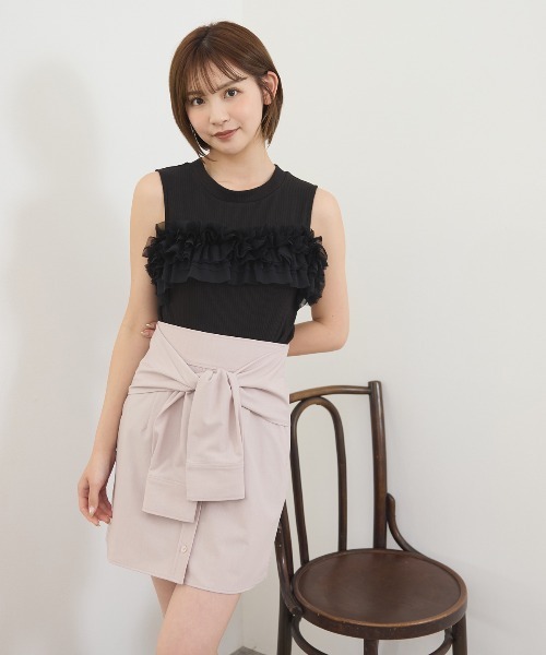 REDYAZEL(レディアゼル)の「チュールフリルラインカットソー(キャミソール・レディース・ホワイト/ボルドー/ブラック/ミント・FREE)」の11枚目の写真