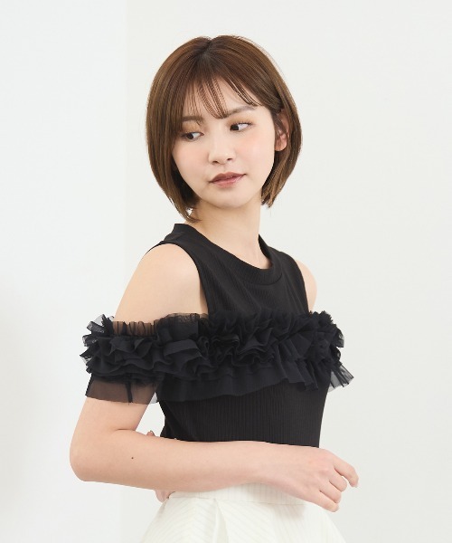 REDYAZEL(レディアゼル)の「チュールフリルラインカットソー(キャミソール・レディース・ホワイト/ボルドー/ブラック/ミント・FREE)」の13枚目の写真