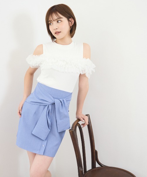 REDYAZEL(レディアゼル)の「チュールフリルラインカットソー(キャミソール・レディース・ホワイト/ボルドー/ブラック/ミント・FREE)」の18枚目の写真