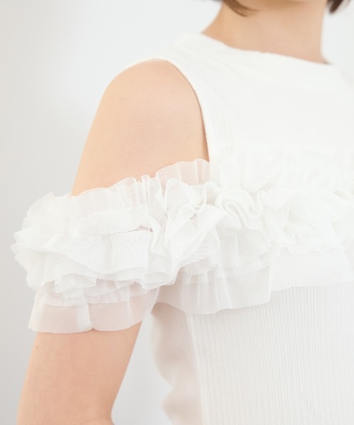 REDYAZEL(レディアゼル)の「チュールフリルラインカットソー(キャミソール・レディース・ホワイト/ボルドー/ブラック/ミント・FREE)」の21枚目の写真