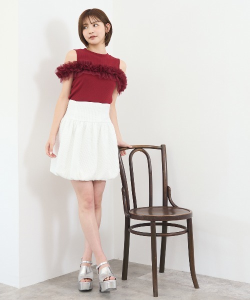 REDYAZEL(レディアゼル)の「チュールフリルラインカットソー(キャミソール・レディース・ホワイト/ボルドー/ブラック/ミント・FREE)」の22枚目の写真