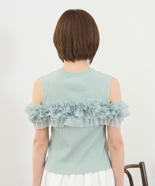 REDYAZEL(レディアゼル)の「チュールフリルラインカットソー(キャミソール・レディース・ホワイト/ボルドー/ブラック/ミント・FREE)」の8枚目の写真