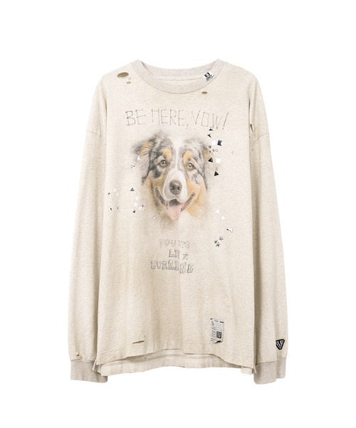 Maison MIHARA YASUHIRO(メゾンミハラヤスヒロ)の「Dog Printed Embellished Distressed Long Sleeve T-shirt(Tシャツ/カットソー・メンズ・ホワイト/ブラック/グレー・44/46/48)」の3枚目の写真