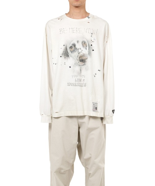 Maison MIHARA YASUHIRO(メゾンミハラヤスヒロ)の「Dog Printed Embellished Distressed Long Sleeve T-shirt(Tシャツ/カットソー・メンズ・ホワイト/ブラック/グレー・44/46/48)」の11枚目の写真