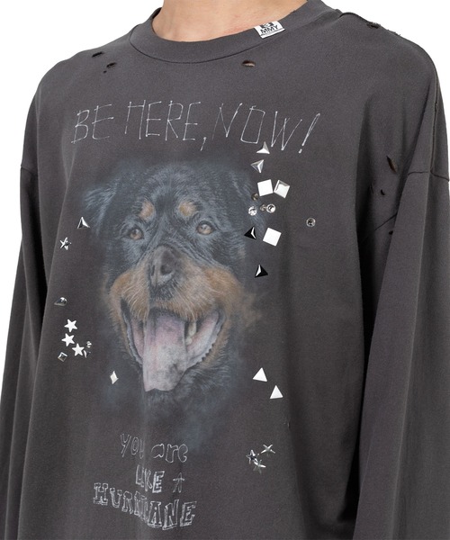 Maison MIHARA YASUHIRO(メゾンミハラヤスヒロ)の「Dog Printed Embellished Distressed Long Sleeve T-shirt(Tシャツ/カットソー・メンズ・ホワイト/ブラック/グレー・44/46/48)」の22枚目の写真