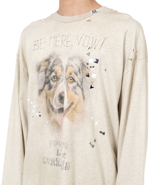 Maison MIHARA YASUHIRO(メゾンミハラヤスヒロ)の「Dog Printed Embellished Distressed Long Sleeve T-shirt(Tシャツ/カットソー・メンズ・ホワイト/ブラック/グレー・44/46/48)」の18枚目の写真