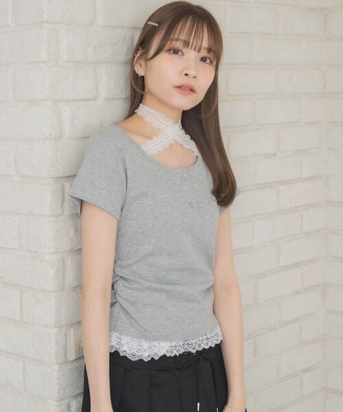 ems excite(エムズエキサイト)の「裾フリルドッキングTEE(Tシャツ/カットソー・レディース・ダークグレー/ダークブルー/オフホワイト・FREE)」の4枚目の写真