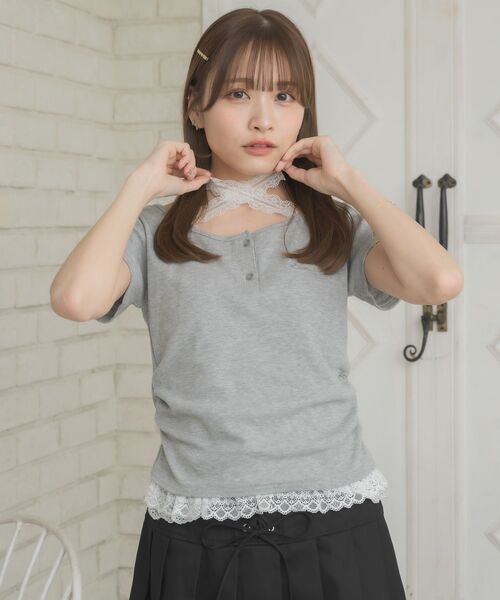 ems excite(エムズエキサイト)の「裾フリルドッキングTEE(Tシャツ/カットソー・レディース・ダークグレー/ダークブルー/オフホワイト・FREE)」の9枚目の写真