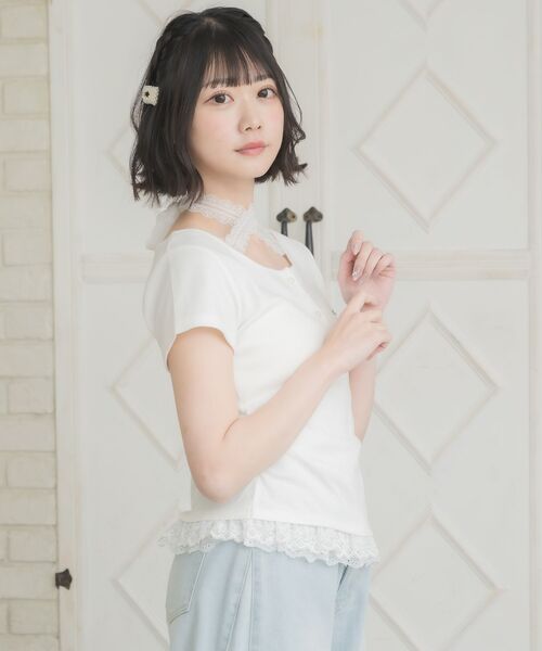 ems excite(エムズエキサイト)の「裾フリルドッキングTEE(Tシャツ/カットソー・レディース・ダークグレー/ダークブルー/オフホワイト・FREE)」の18枚目の写真