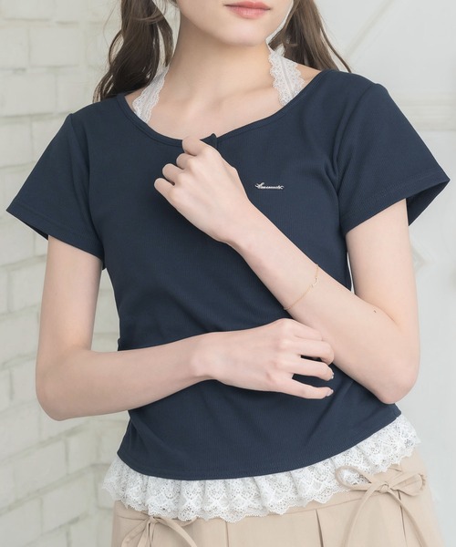 ems excite(エムズエキサイト)の「裾フリルドッキングTEE(Tシャツ/カットソー・レディース・ダークグレー/ダークブルー/オフホワイト・FREE)」の3枚目の写真