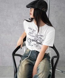 WEGO/グラフィックショートサイドリボンドロストT